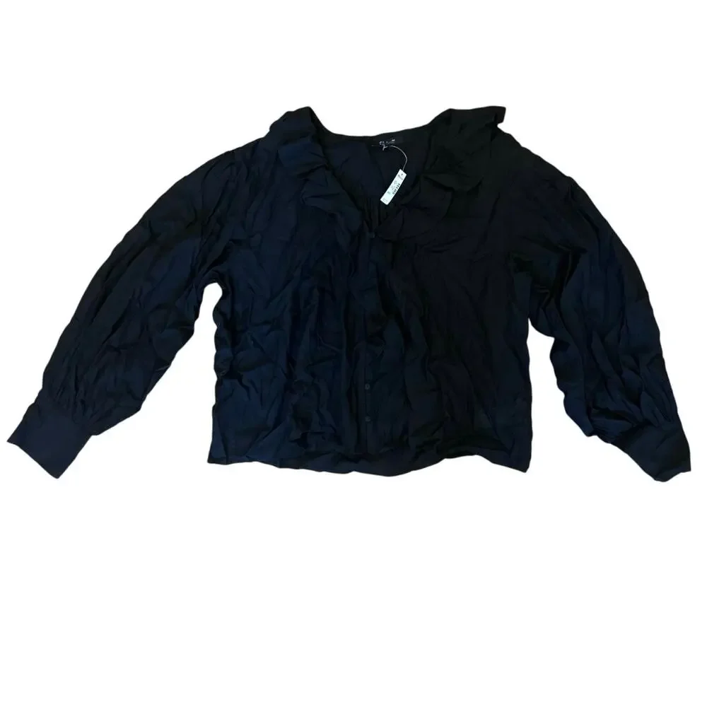 NWT Madewell Ruffled Pintucked Long-Sleeve Top True Black Size XL - Picture 5 of 11